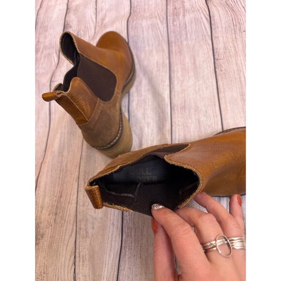 BullBoxer Boots Block Heal Leather Cognac Brown Women's Size 10 - Picture 5 of 6